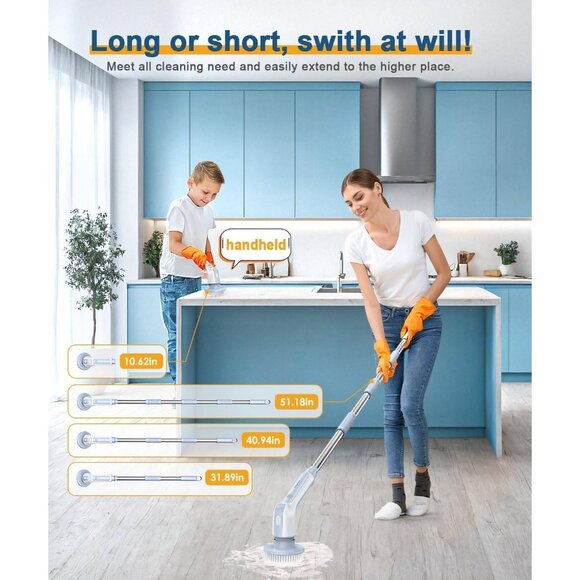 Electric Spin Scrubber – Cordless, IPX8 Waterproof, 9 Brush Heads (Gray) - Picture 8 of 8